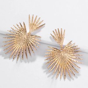 Gold Big Burst Dangle Earrings - Sunburst - Starburst - Fireworks - Party